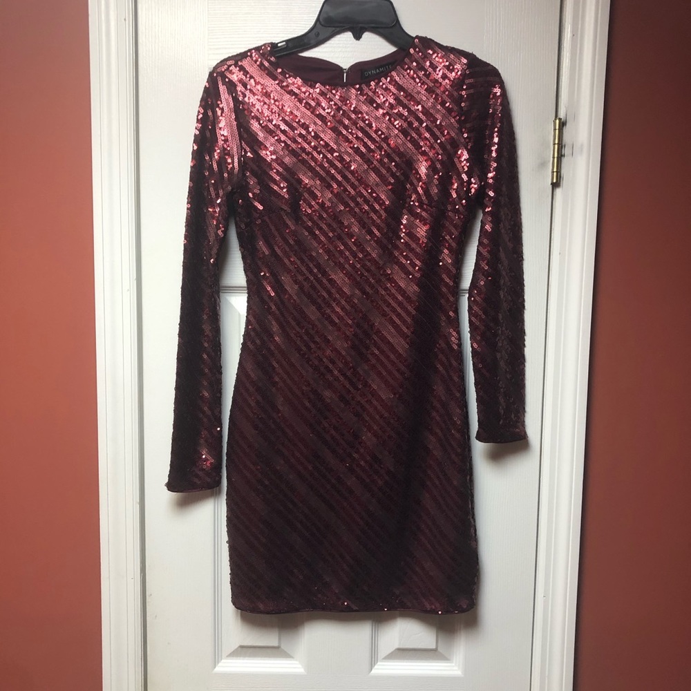 Dynamite Burgundy Sequin Dress - Cut out Back!